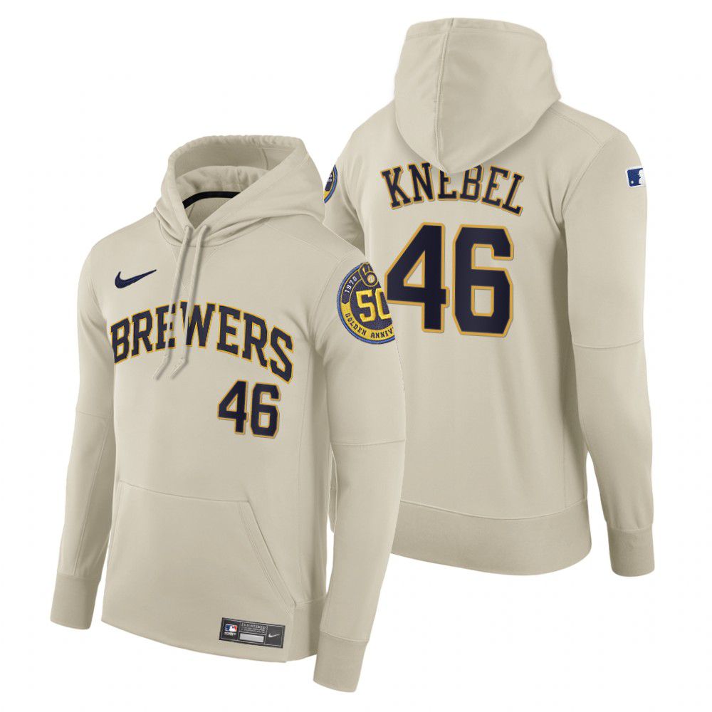 Men Milwaukee Brewers #46 Knebel cream home hoodie 2021 MLB Nike Jerseys